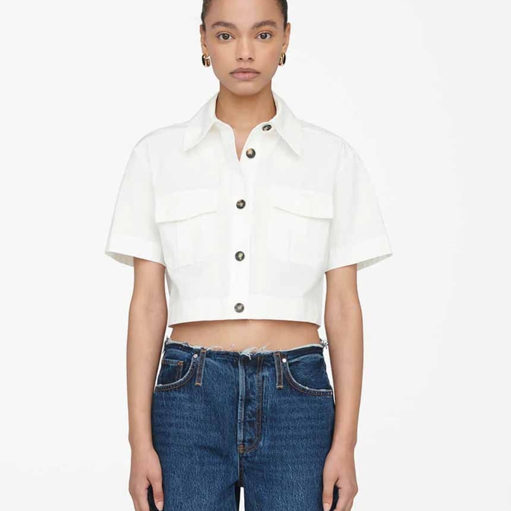 White Button-Up Cropped Shirt